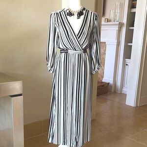 EUC SUNCOO Paris Black and White Striped Women's Dress, Sz Small